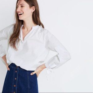Madewell Tie-Sleeve Popover Top in Eyelet White